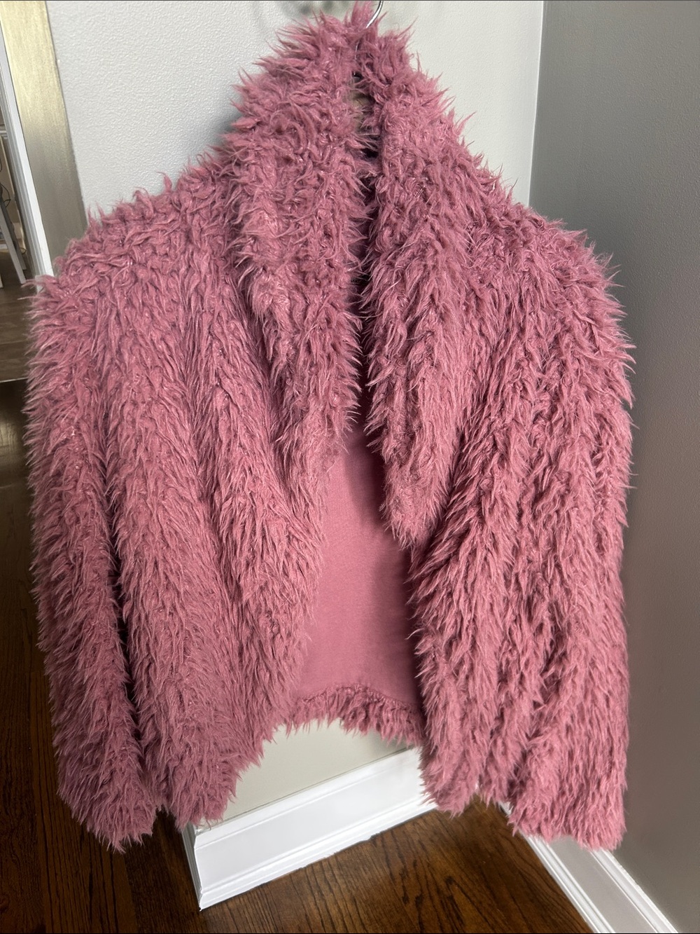 Aeropostale Plush Shaggy Open-Front Coat in Dusty Pink Size S/M - Picture 1 of 3